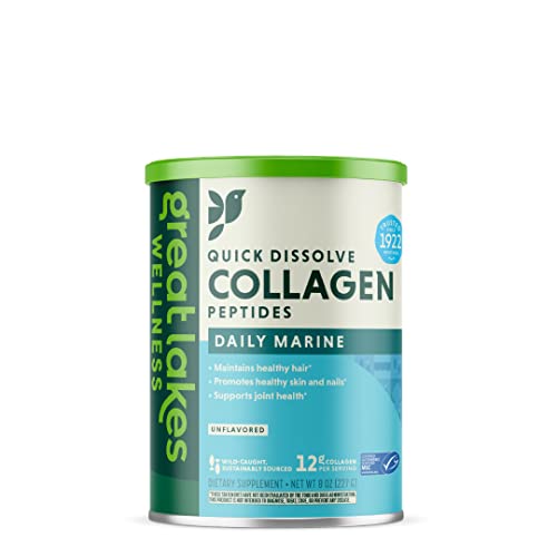 Great Lakes Wellness Marine Collagen Peptides - Unflavored - for Skin Hair Nail Joints, Quick Dissolve Hydrolyzed, Wild Caught, MSC Certified, Non-GMO, Keto, Certified Paleo, Kosher, Halal - 8 oz