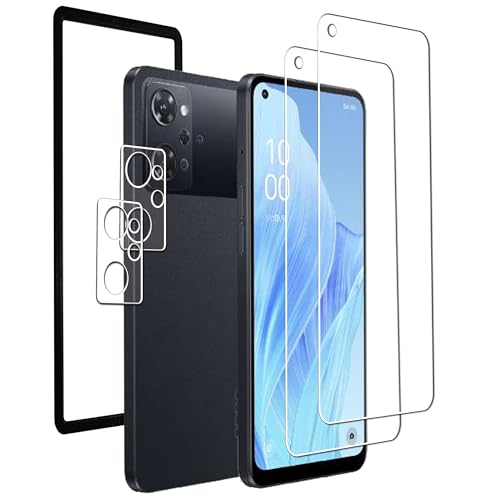 kawaylJPFOR OPPO Reno9 A/OPPO Reno7 A 用のガラスフイルム ガイド枠付き 指紋防止 【2* フィルム + 2* レンズ保護フィルム+ 1*ガイド枠付き】日本旭硝子製 硬度9H 耐衝撃 高透過率 気泡 飛散防止 撥水撥油