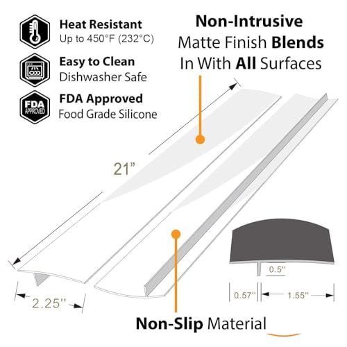 Image of KindGa Silicone Stove Counter Gap Cover - 21 Inches Gap Filler 2 Pack White | Easy clean oven gap filler sealing spills between kitchen counter, appliances, stovetop, washer, dryer, stove side gap guard