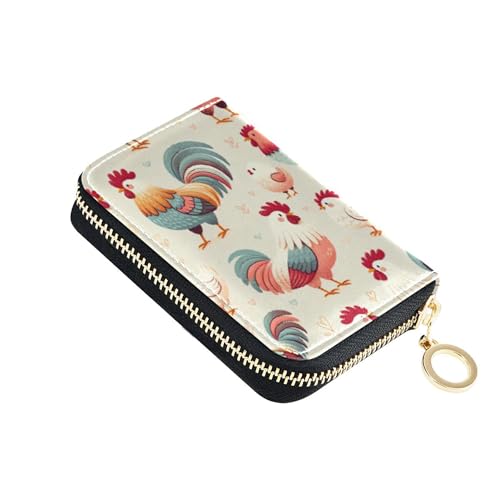 Burbuja Cute Roosters Credit Card Holder for Women Men RFID Blocking, Leather Accordion Zipper Card Case Wallet 11 Slots