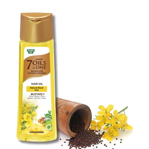 Emami 7 Oils in One Blends Mustard - Aceite para el cabello con control de daños (200 ml, con aceite de mostaza, henna y amla), para brillante, fuerte y bien cuidado con Kajal Sticker