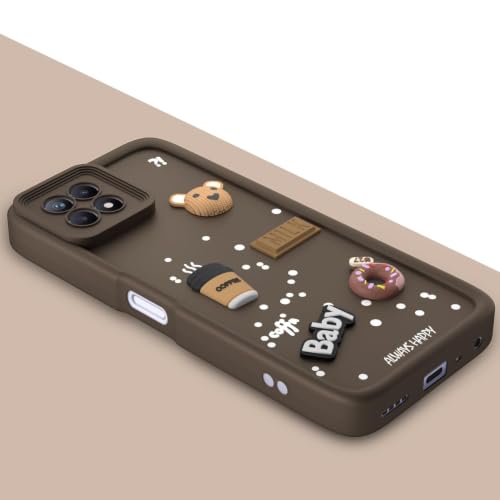 Image of Bintage Cute Fun Taddy Cartoon 3D Ball Bear Milk Donut Coffee Cup Silicon Case Full Body & Camera Protection Back Cover Compatible for Realme 8i - Brown