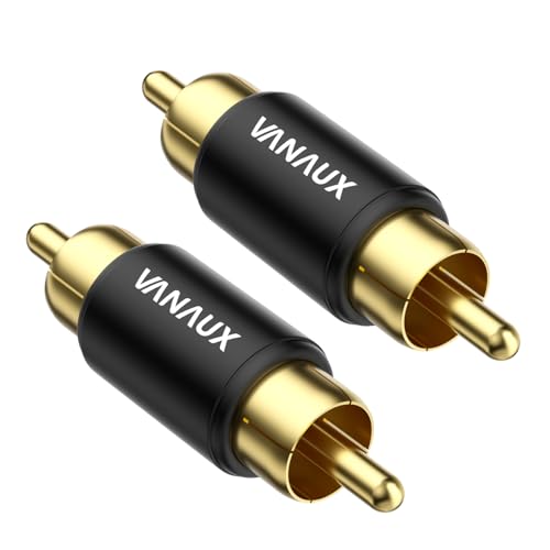 Image of VANAUX 2-Pack RCA Male to Male Coupler,Barrel Connectors Subwoofer RCA Adapter Gold Plated for HDTV,Speakers, Amplifiers, Car Audio-Black