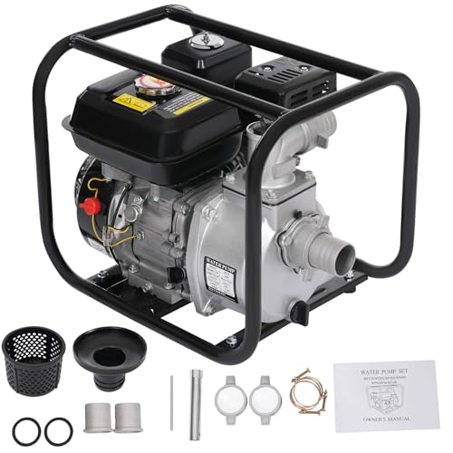 Gas Trash Pump 2-inch, 6.5HP 158.50 GPM, 4 Stroke Gas Powered Semi-Trash Water Pump, 91.86ft Lift 22.97ft Suction, Gas Water Transfer Pump for Irrigation Pool