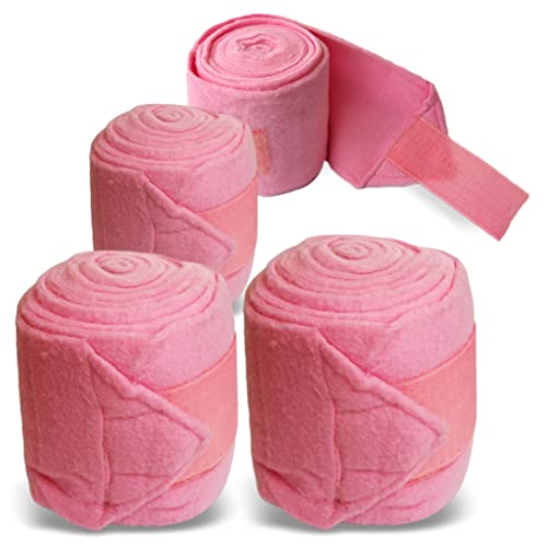 Bandagen fürs Pferd aus Fleece mit Klettverschluss - Fleecebandagen Pferd im 4er Set mit praktischer Aufbewahrungstasche (Shetland Pony (Shetty), Pink)