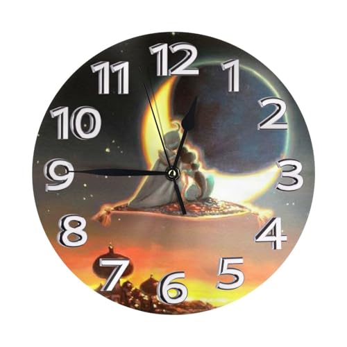 ジャスミン アラジン 壁掛け時計 ウォールクロック 置き時計 直径25cm インテリア 壁かけ時計 アナログ 静音 連続秒針 Wall Clock 電池式 ベッドルーム 置き掛け兼用 見やすい デスクトップクロック リッピング