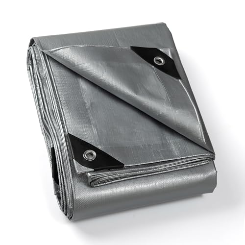 GUARD SHIELD Abdeckplane mit Ösen Wasserdicht 2m x 2m Grau Plane Gewebeplane 200g/㎡ Schutzplane Allzweckplane, Reißfest, UV-stabilisiert, Schimmelresistent