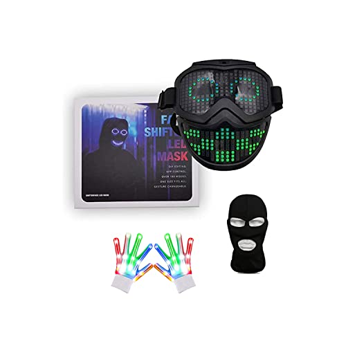 Instawow Led Bluetooth App Mask, Shifting-Face, Gesture Control, Usb-C Charger With Led Glowing Gloves, Full Face Black Mask (Pack Of 3) #TOP3
