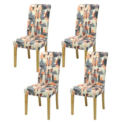 Dining Chair Covers, Dining Room Chair Cover Set of 4, Stretch Kitchen Chair Covers, Detachable Washable Chair Cover, Parsons Chair Slipcovers Protective, for Home, Restaurant, Banquet (Patt