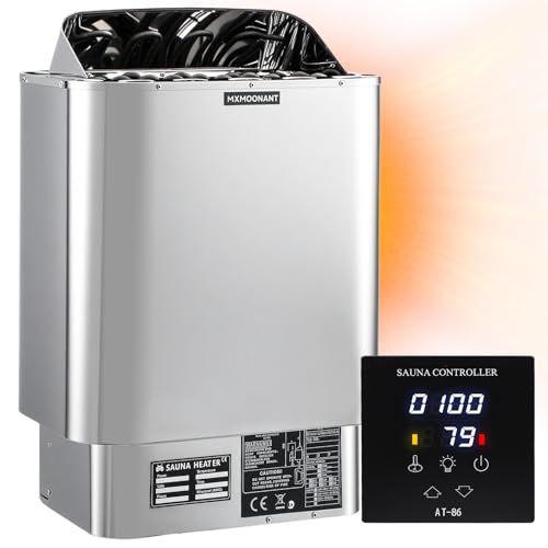 Mxmoonant Calentador eléctrico de sauna, 9 kW, 220 V, con control digital externo para hogar, hotel, spa, máx. 425 pies cúbicos con higrotermógrafo de sauna