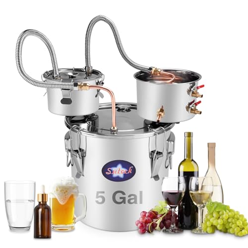 Suteck Alcohol Still 5Gal 19L Stainless Steel Alcohol Distiller Copper Tube Spirit Boiler with...