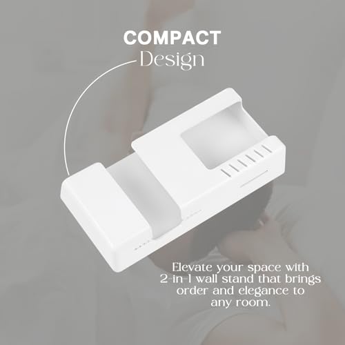 Image of Prolet Wall Mount Mobile Charging Holder with Storage Box, Self-Adhesive Phone Stand, AC /TV Remote Organizer, Multipurpose Shelf-(White)