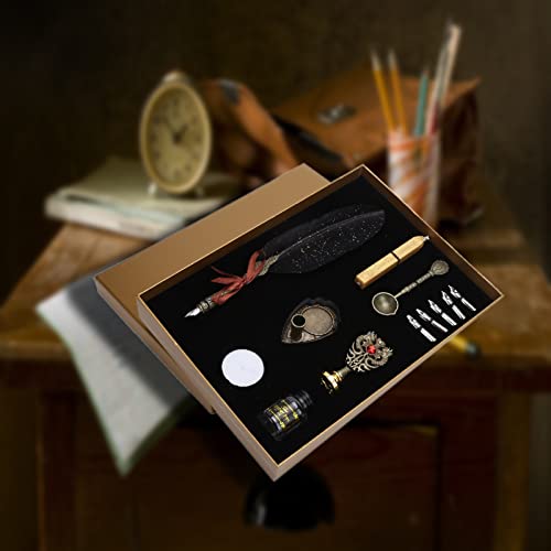 Soporte de Sello de Cera, Pluma, Tinta para Escribir, Sello de Cera Antiguo, Calentador de Sellado, Herramienta de Horno(SP094901 Sprinkled Gold Black) Cover