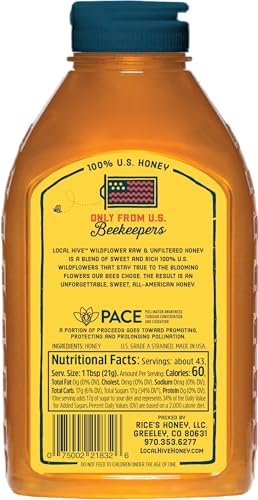 Image of Local Hive Wildflower Raw & Unfiltered - 32 oz | 100% Pure U.S. Honey | Natural Sweetener Sourced from American Bees & Beekeepers | Premium Wildflower Blend | Ideal for Tea, Baking & Cooking