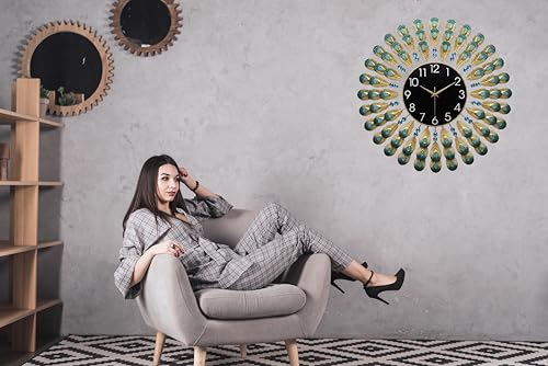 Image of RECTITUDE Large Silent Wall Clocks, Modern, Battery Operated, Non-Ticking for Bedroom Office Kitchen Home Metal Glass Decoration, Quartz Wall Watch for Indoor House, Living Room (Luxury Clock)