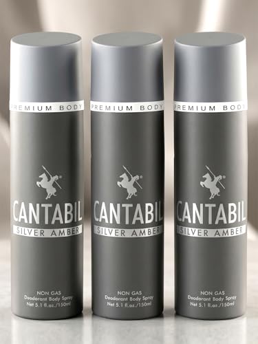 Image of Cantabil Silver Amber Unisex Long Lasting No Gas Deodorant Body Spray | Pack Of 3 X 150ml With Lemon, Mint & Vetiver | Perfume Deo For Men & Women | Rakhi Gift for Brother