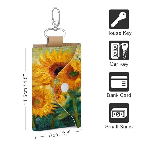 Yellow Sunflowers Key Holder Bag PU Leather ID Card Holder Keychains Case Cover for Men Women2