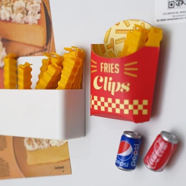 Magnetic Fries Clips Set of 12 Clips with Durable Plastic Holder Keep Food Fresh & Organized Novelty Design for Food Storage, Kitchen and Home Decor (3.8in X12pcs)(Two Pieces)