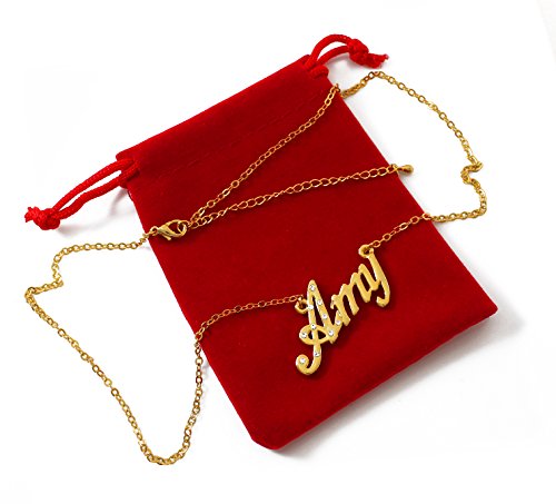 Zacria Amy Name Necklace 18K Gold Plated Personalized Dainty Necklace - Jewelry Gift Women, Girlfriend, Mother, Sister, Friend, Gift Bag & Box #TOP2