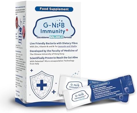 G-NiiB Immunity+ Formula Microbiome Balance (SIM01), fiber (resistant dextrin, XOS and polydexrose), zinc and vitamins (B6, B1)