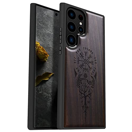 Image of Carveit Wood Case for Galaxy S23 Ultra, The Guiding Vegvisir-Black | Samsung Galaxy S23 Ultra Cover, Unique Wooden Design, Engraved Wood with TPU Shockproof Bumper, Wireless Charging Compatible