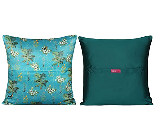 Image of India Circus by Krsnaa Mehta Bougainvillea Delights Multicolor Satin Blend Cushion Pillow Covers Set of 5 (16 X 16 Inches)
