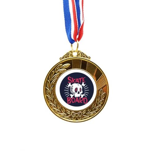 Medalla de skate para campeonatos urbanos con tótem de esqueleto