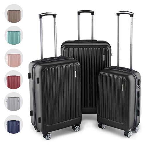 Easy Move ABS Hartschalenkoffer - Ergonomisch & Sicher - Trolley Koffer Set 3-teilig mit 360° Rädern, Zahlen-Schloss - Rollkoffer, Reisekoffer (Schwarz, Kofferset)