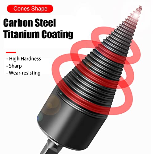 Firewood Log Splitter Drill Bit, 5Pcs Removable Wood Splitters Drill Bits Heavy Duty For Electric Drills, Kindling Splitting Bit Carbon Steel Cones Screw With Round + Square + Hex Shank 1.26Inch #TOP3