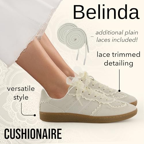 CUSHIONAIRE Belinda Women’s Lace Detail Casual Sneakers – Elegant Ribbon Lace-Up Shoes with Memory Foam2