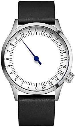 JIANDUN Swiss Movement Men's One Hand 24 Hour Watch Single Hand Black Case with Italian Leather Strap