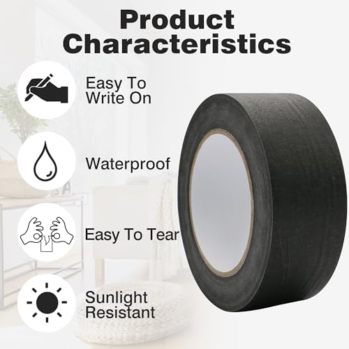 Image of Black Painters Tape 2 inch Wide, Black Masking Tape 2 inch x 55 Yards Paper Tape for Arts DIY Crafts Painting Labeling Decoration School Projects Home Office