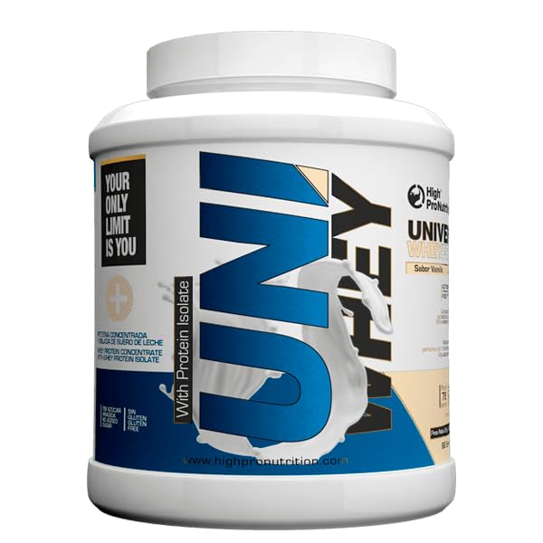 Highpro nutrition Uni whey protein | Proteína concentrada de suero de leche y aislado de suero de leche | 78% de proteinas por racion | Lacprodan® | Con stevia | Sin gluten (Vainilla, 2kg)