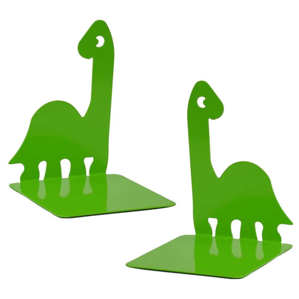 Bookends Book Stopper Holders,Cartoon Book Stand,Dinosaur Bookends, Metal Cartoon Bookends, Desktop Bookends for School Office, Green (Color : Green Pair (Two Pieces)) (