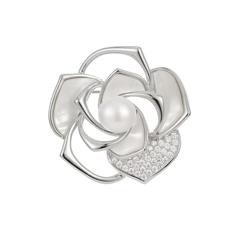 Image of Stunning 14K Gold Moissanite Camellia Brooch,With Openwork Design and Pearl Embellishments ,Ideal Shawl Buckle Accessory & Beautiful Gift