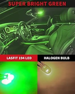 LASFIT 194 168 T10 2825 W5W LED Bulb Canbus Error Free, Non-Polarity 400LM 6000K Extremely Bright - Green Color