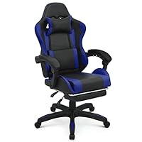 MoNiBloom Gaming Chair with Headrest &amp; Lumbar Support Ergonomic Computer Racing Chair with Footrest, Adjustable Hight Leather Swivel Computer Chair for Adult Teen Office or Gaming, Blue