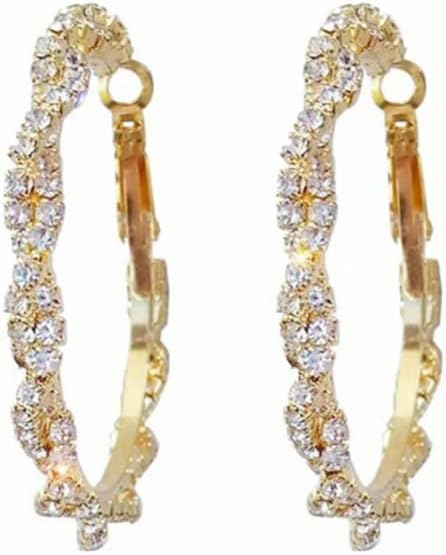 Twisted Hoop Earring Gold Rhinestone Huggie Earrings for Women Big Circle Earring Lightweight Hoop Earrings Hypoallergenic