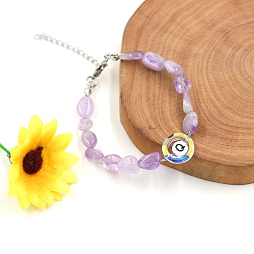 Image of Uloveido Purple Natural Stone and Austrian Crystal Letter Bracelet, Personalized Initial Jewelry for Women A-Z 26 Letters