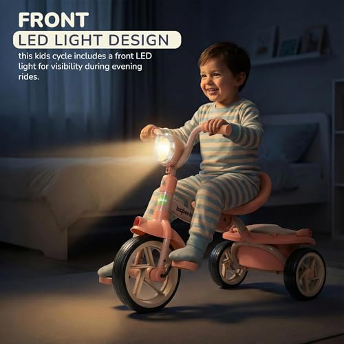 Image of Baybee Flyer Baby Tricycle for Kids | Baby Tricycle with LED Light, Music & Storage Baskets | Kid Cycle with Adjustable Seat & Handle | Foldable Cycle for Kids 2 to 5 Years Boys Girls (Pink)