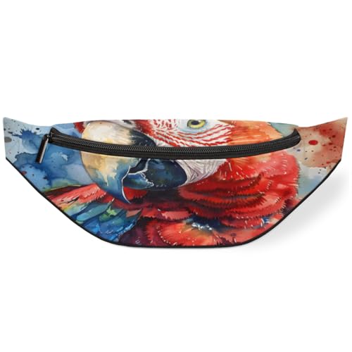 Watercolour Parrot Fanny Pack for Women Men Waist Pack Crossbody Bag with Adjustable Belt for Travel Hiking Running Cycling Festivals