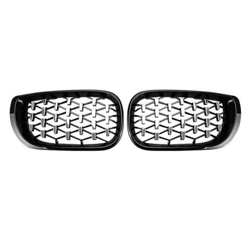 Parrillas delanteras tipo riñón para BMW Serie 3 E46 de 4 puertas (2002-2005) en negro y plata.