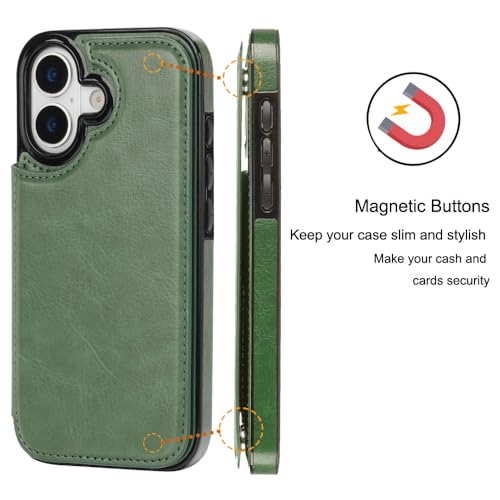 JOYAKI Compatible with iPhone 17 Wallet Case with Card Holder, PU Leather Kickstand Card Slots Case with Screen Protecor, Double Magnetic Clasp and Durable Shockproof Cover 6.3 "-Grass Green — view 5