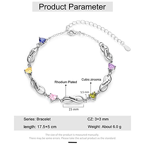 Simpleq Personalized Mothers Infinity Bracelets Simulated Birthstones Bracelets For Women With Name Engraved Adjustable Bangle Bracelets Mother's Day Jewelry Bff Gift For Her?5 Names? #TOP2