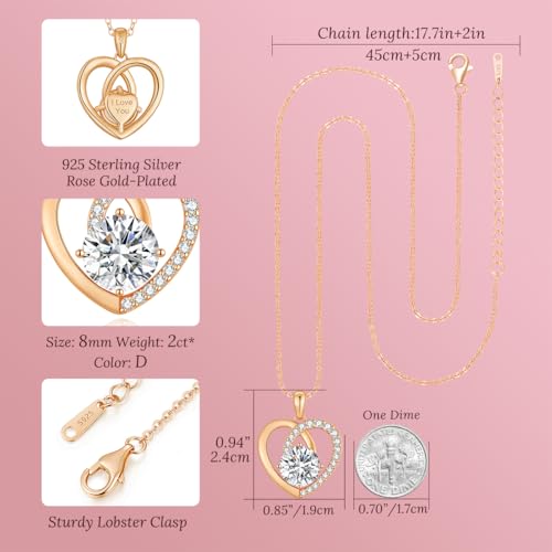 Moissanite Heart Pendant Necklaces for Women,D Color VVS1 Moissanite Lab-Created Gem,925 Sterling Silver Gold Plating,Wedding,Anniversary,Birthday Fine Jewelry Gifts for Wife Her Mom Girlfriend4