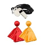 3Pcs Referee Set Football Yellow & Red Penalty Flags and Stainless Steel Whistle for Soccer Ref Umpire Coaches Halloween