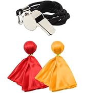 3Pcs Referee Set Football Yellow & Red Penalty Flags and Stainless Steel Whistle for Soccer Ref U...