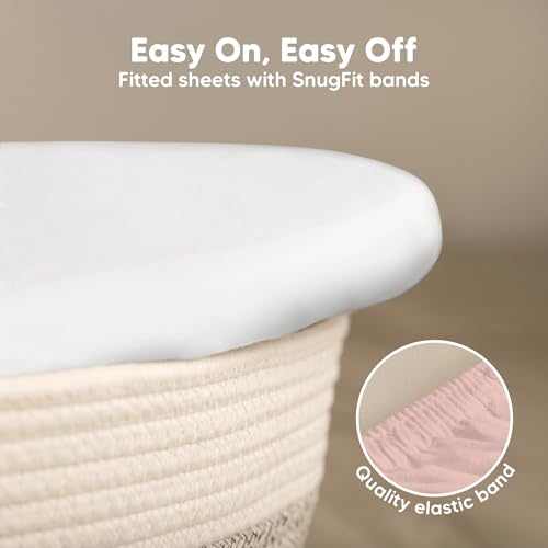 Image of 2-Pack Baby Bassinet Sheets Girl, Boy, 33x17 Bedside Sheets (Rose) | Viscose Derived from Bamboo, Universal Fitted Bassinet Sheet, Compatible with Halo Bassinest Sleeper, Baby Delight, Graco