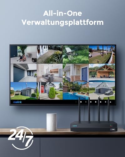 Reolink 4K 12CH WLAN NVR mit Wi-Fi 6, Integrierte 2TB HDD, 2,4/5GHz WiFi, Für Reolink WLAN-&Akku-Kameras(außer 4G Kameras), Keine PoE-Ports, Überwachungssystem, 24/7 Aufzeichnung, RLN12W(Schwarz)