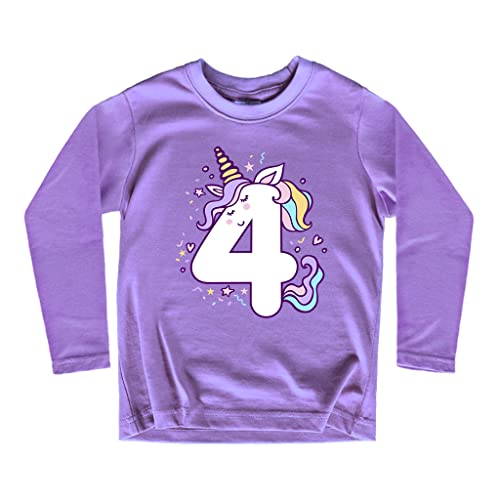 Image of Unicorn 4th Birthday Shirts for Toddler Girls Outfit 4 Year Old Fourth Four Shirt